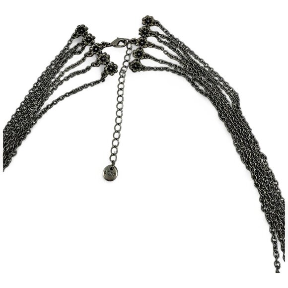 Loft Multi-Strand Beaded Statement Necklace Gunmetal Green & Gray Crystals - Picture 4 of 6